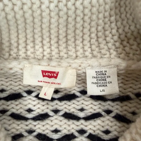 Levi’s Sweater Women’s Large Nordic Heavy Knit Wool Zip Cardigan Shawl Collar - Picture 3 of 9
